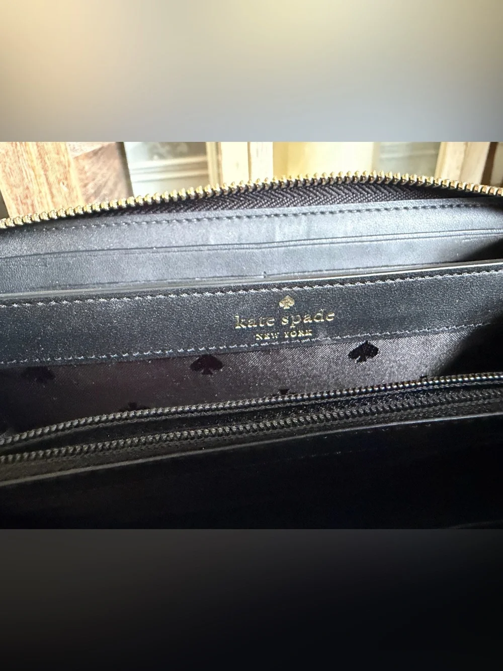 kate spade Metallic Leopard Zip Wallet - Black & Silver